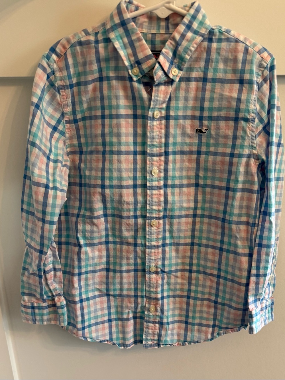Vineyard Vines Boys Size 7 Plaid Button-Down Shirt - Blue, Pink, White